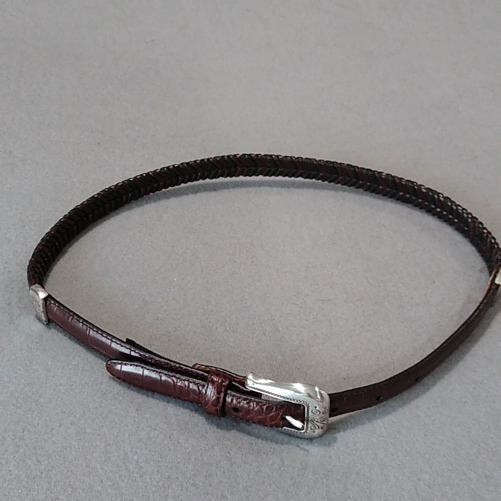 Brighton Belt, Multiple textured all leather strap, with silver buckl.